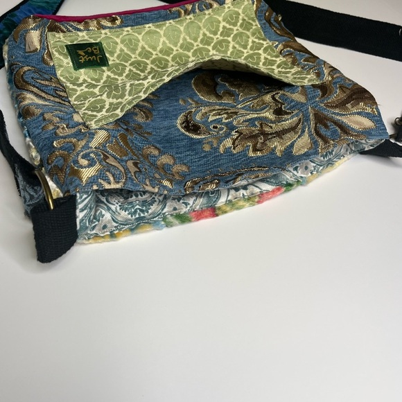Just Be Blue and Green Crossbody Carpet Bohemian Bag with Geometric Pattern - Picture 7 of 16
